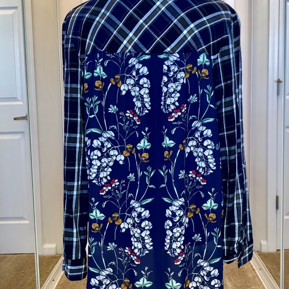 Anthropologie Navy Flannel Floral Print Shirt XL - Picture 2 of 8